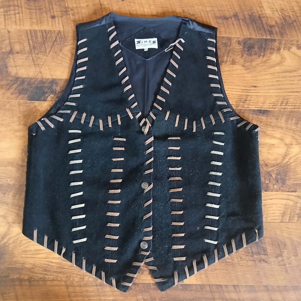 Vintage J.M.D. Suede Leather Vest Women M Black Lacing Western Snap READ